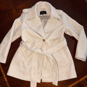 Banana republic camel tan jacket s petite classic fit one button tie waist